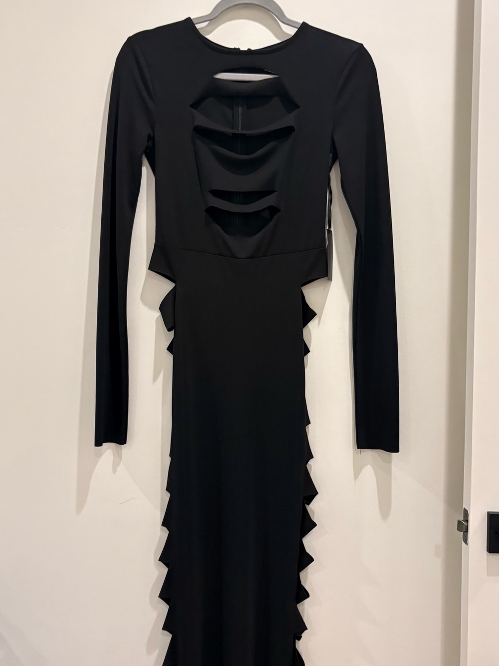 h:ours Black Long Sleeve Cutout Maxi Dress with Side Ruffles
